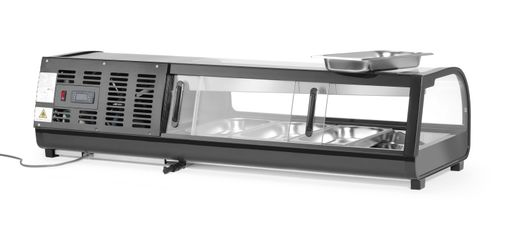 Witryna chłodnicza do sushi, Arktic, W zestawie pojemniki: 4x GN 1/3 (H) 40 mm., GN 1/3, czarny, 220-240V/190W, 1177x426x(H)296mm 1