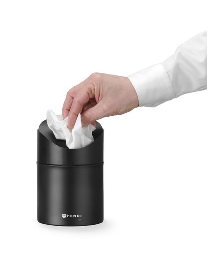 Tabletop litter bin with swing cover, HENDI, 1,2L, Black, ⌀120x(H)165mm 1