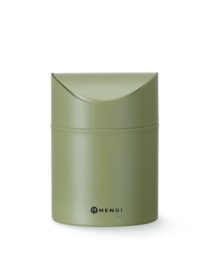 Tabletop litter bin with swing cover, HENDI, 1,2L, Green, ⌀120x(H)165mm 1