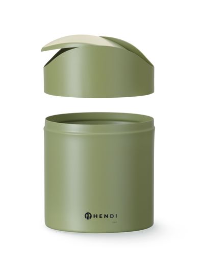 Tabletop litter bin with swing cover, HENDI, 1,2L, Green, ⌀120x(H)165mm 1