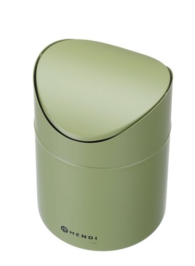Tabletop litter bin with swing cover, HENDI, 1,2L, Green, ⌀120x(H)165mm 1