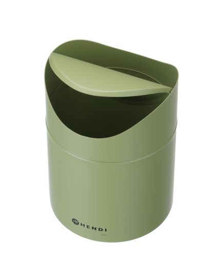 Tabletop litter bin with swing cover, HENDI, 1,2L, Green, ⌀120x(H)165mm 1