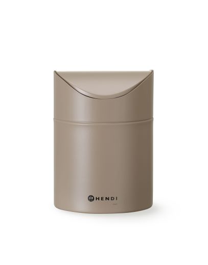 Tabletop litter bin with swing cover, HENDI, 1,2L, Beige, ⌀120x(H)165mm 1