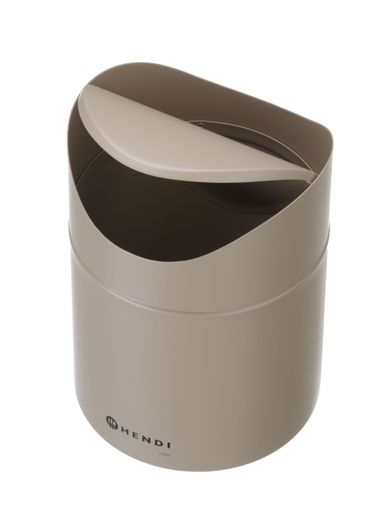 Tabletop litter bin with swing cover, HENDI, 1,2L, Beige, ⌀120x(H)165mm 1