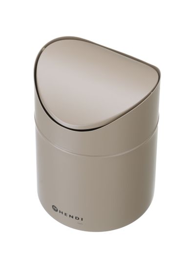 Tabletop litter bin with swing cover, HENDI, 1,2L, Beige, ⌀120x(H)165mm 1