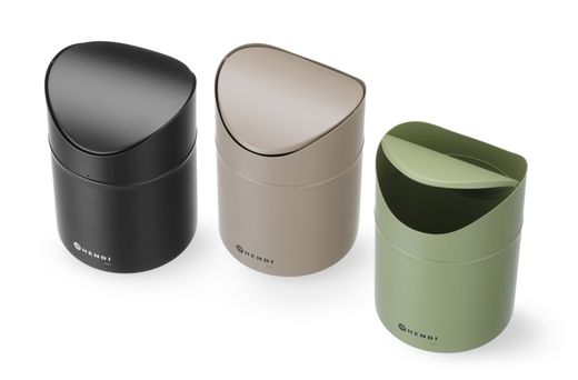 Tabletop litter bin with swing cover, HENDI, 1,2L, Black, ⌀120x(H)165mm 1