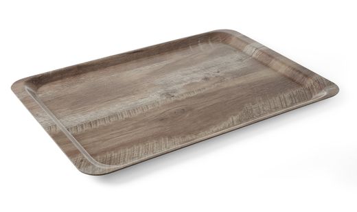 Serving tray with melamine laminate, non slip, with wood design, AmerBox, Wood dark, 370x530mm 1