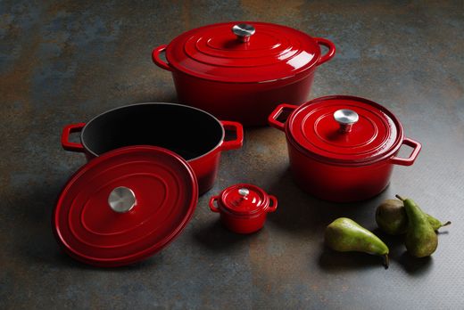 Cast iron casserole enamelled, HENDI, 3,7L, Red, 317x240x(H)105mm, Round 1