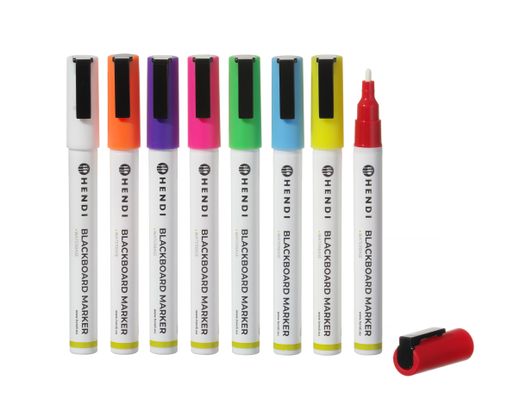 Blackboard markers 3 mm, HENDI, 1 white, 1 red, 1 blue, 1 green, 1 yellow, 1 purple, 1 orange and 1 pink marker 1