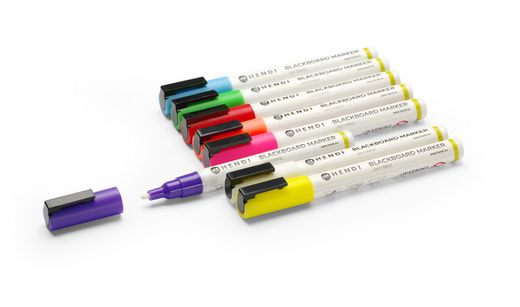 Blackboard markers 3 mm, HENDI, 1 white, 1 red, 1 blue, 1 green, 1 yellow, 1 purple, 1 orange and 1 pink marker 1