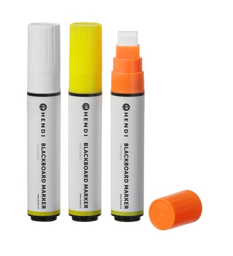 Blackboard markers 15 mm, HENDI, 1 white, 1 orange and 1 yellow marker, 3 pcs 1