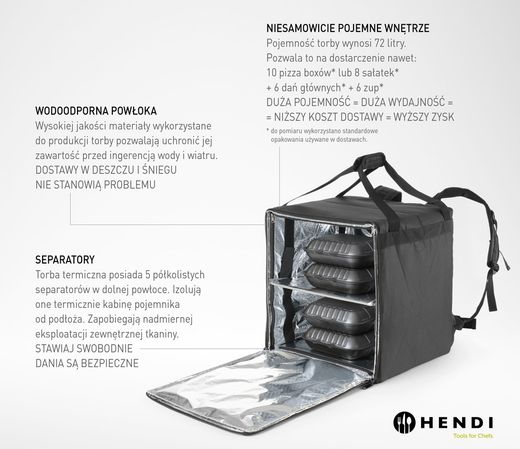 Pizza & food delivery backpack insulated, HENDI, 75,2L, Black, 410x410x(H)480mm 1