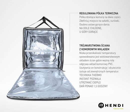 Pizza & food delivery backpack insulated, HENDI, 75,2L, Black, 410x410x(H)480mm 1