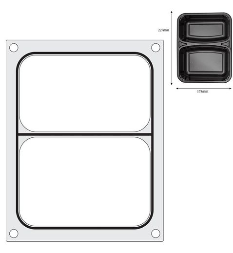 Tray sealer matrix, HENDI, two-sectioned container 227x178 mm 1