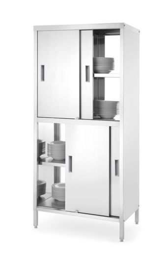Pass-through cupboard with partition and sliding doors – bolted, HENDI, Kitchen Line, 1000x600x(H)1800mm 1