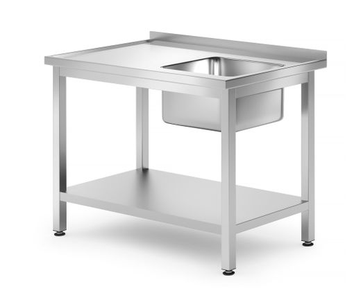 Tavolo con lavello con ripiano – bullonato, profondità 700 mm, HENDI, Profi Line, Destra, 1000x700x(H)850mm 1
