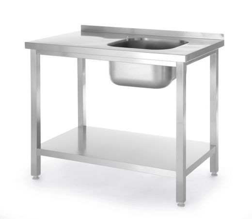 Izlietnes galds ar plauktu, skrūvēts, HENDI, Kitchen Line, izlietnes labajā pusē, 1000x600x(H)850mm 1