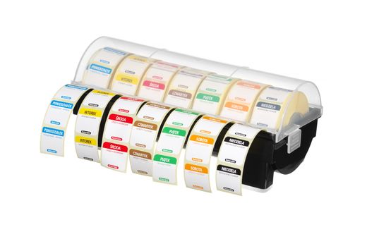 Zestaw etykiet wielorazowych Food Safety na każdy dzień tygodnia z podajnikiem, HENDI, 7 rolek po 1000 szt. naklejek, 184x142x(H)108mm 1