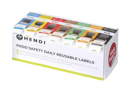 Zestaw etykiet wielorazowych Food Safety na każdy dzień tygodnia z podajnikiem, HENDI, 240x80x(H)100mm 1