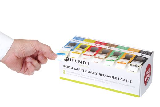 Zestaw etykiet wielorazowych Food Safety na każdy dzień tygodnia z podajnikiem, HENDI, 240x80x(H)100mm 1