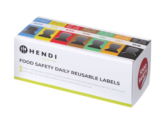 Zestaw etykiet wielorazowych Food Safety na każdy dzień tygodnia z podajnikiem, HENDI, 240x80x(H)100mm 1