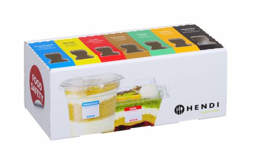 Zestaw etykiet wielorazowych Food Safety na każdy dzień tygodnia z podajnikiem - RO, BG, EN, HENDI, 240x80x(H)100mm 1