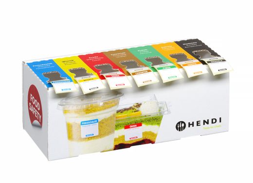 Zestaw etykiet wielorazowych Food Safety na każdy dzień tygodnia z podajnikiem - RO, BG, EN, HENDI, 240x80x(H)100mm 1