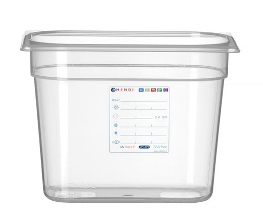 Pojemnik GN 1/4 HACCP, HENDI, GN 1/4, 5,5L, transparentny, 265x162x(H)200mm 1