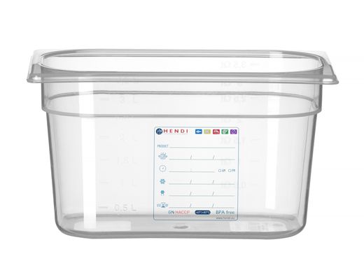Kontejner GN 1/4 HACCP, HENDI, GN 1/4, 3,5L, Průhledná, 265x162x(H)150mm 1