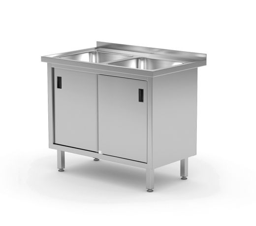 Two sink table, sliding door cabinet, HENDI, 1000x600x(H)850mm 1
