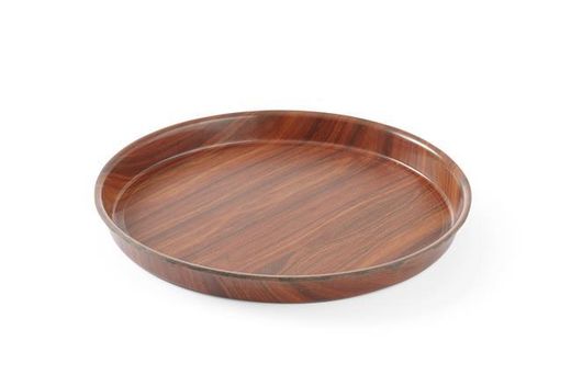 Serving tray, round, non-slip, high rim, laminated, AmerBox, Mahogany, ⌀320x(H)35mm 1