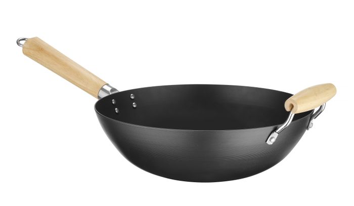 Wok com pega de madeira