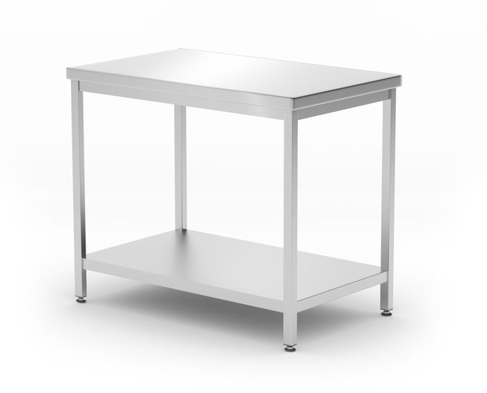 Central table with shelf – bolted, depth 600 mm