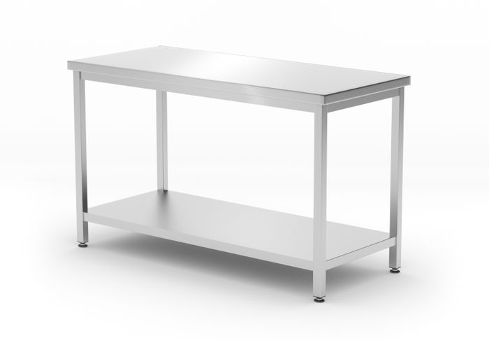 Central table with shelf – bolted, depth 600 mm