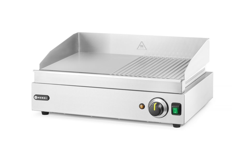 Grill - moitié rainurée, HENDI, Profi Line, 1/2 lisse, 1/2 rainuré, 230V/2400W, 550x435x(H)245mm