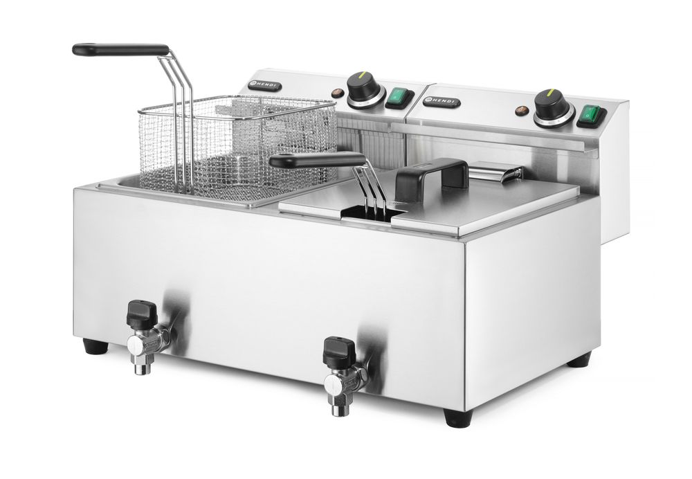 Friteuse Profi Line avec robinet de vidange - 2 x 8 l, HENDI, Profi Line, 16L, 230V/7000W, 610x515x(H)369mm