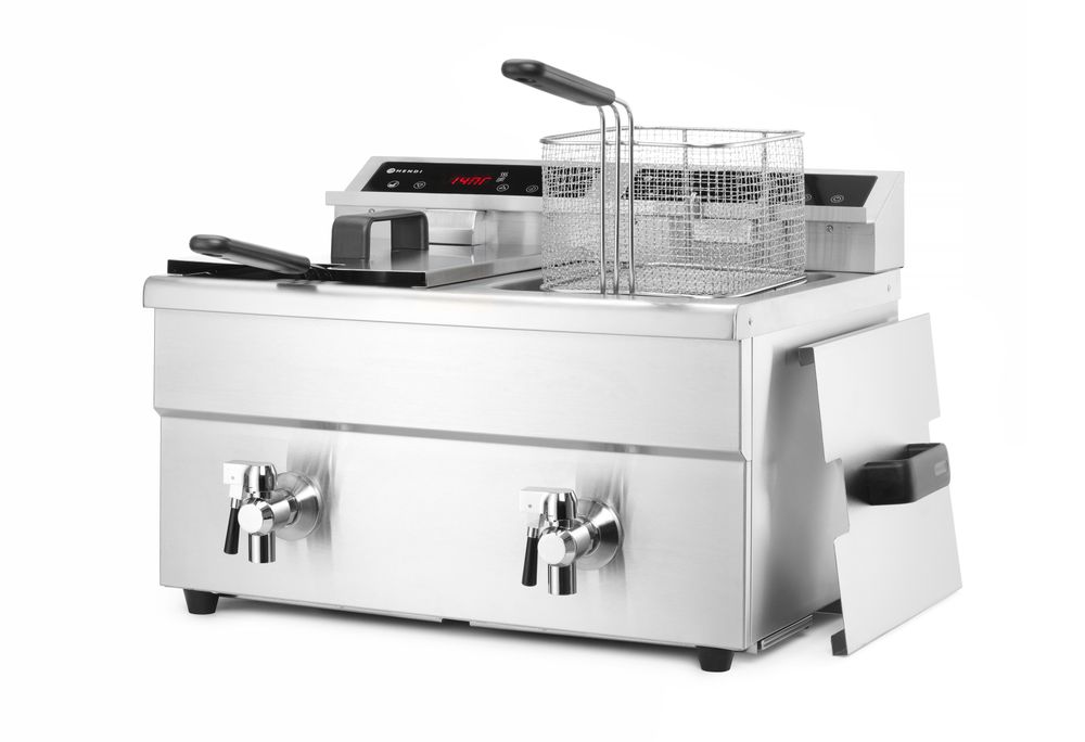 Friteuse à induction avec robinet de vidange - 2 x 8 l, HENDI, Profi Line, 16L, 230V/7000W, 577x609x(H)410mm