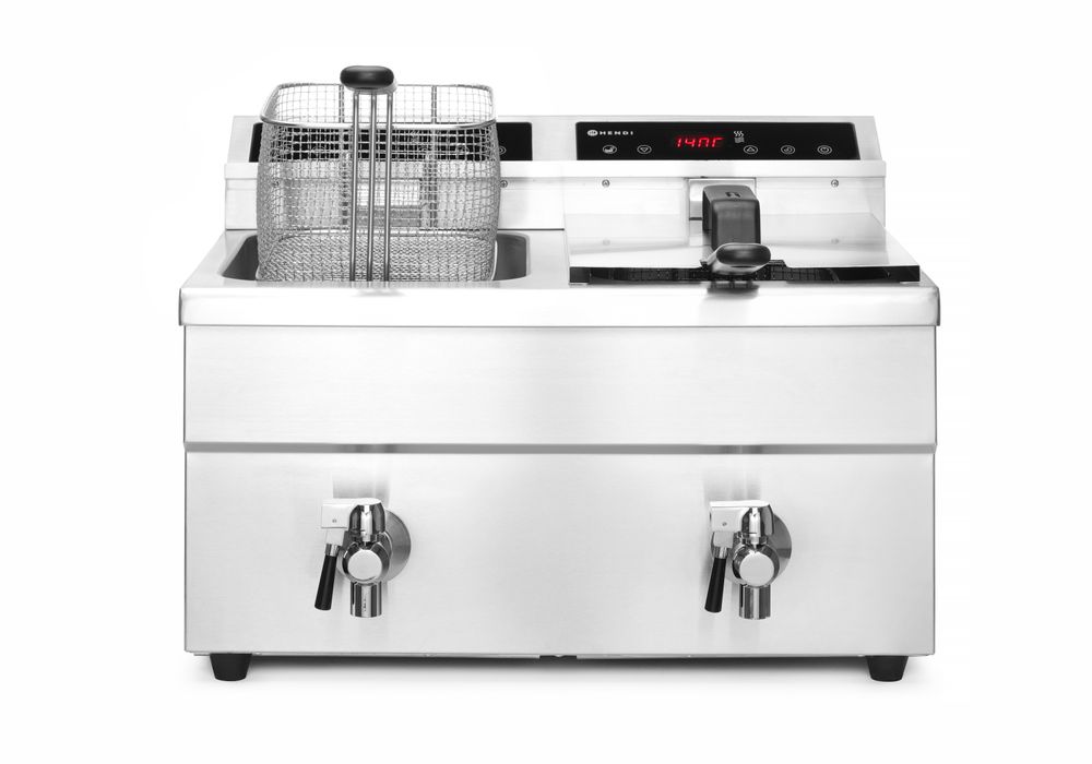 Friteuse à induction avec robinet de vidange - 2 x 8 l, HENDI, Profi Line, 16L, 230V/7000W, 577x609x(H)410mm