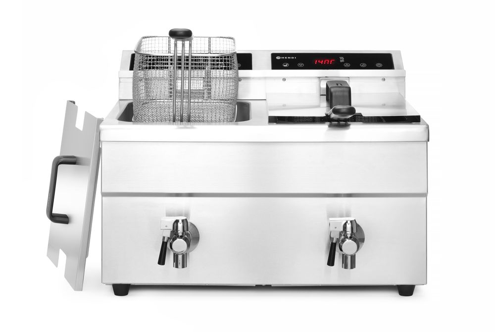 Friteuse à induction avec robinet de vidange - 2 x 8 l, HENDI, Profi Line, 16L, 230V/7000W, 577x609x(H)410mm