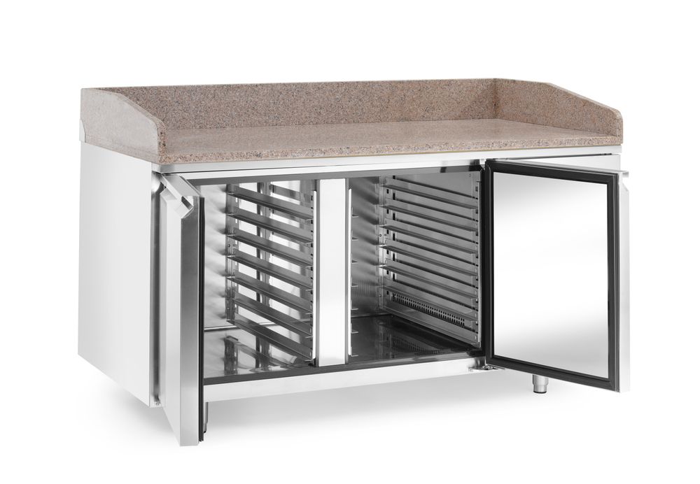 Pizzakoelwerkbank met granieten werkblad, 2-deurs