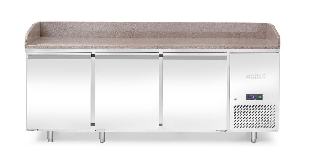 Pizzakoelwerkbank met granieten werkblad, 3-deurs