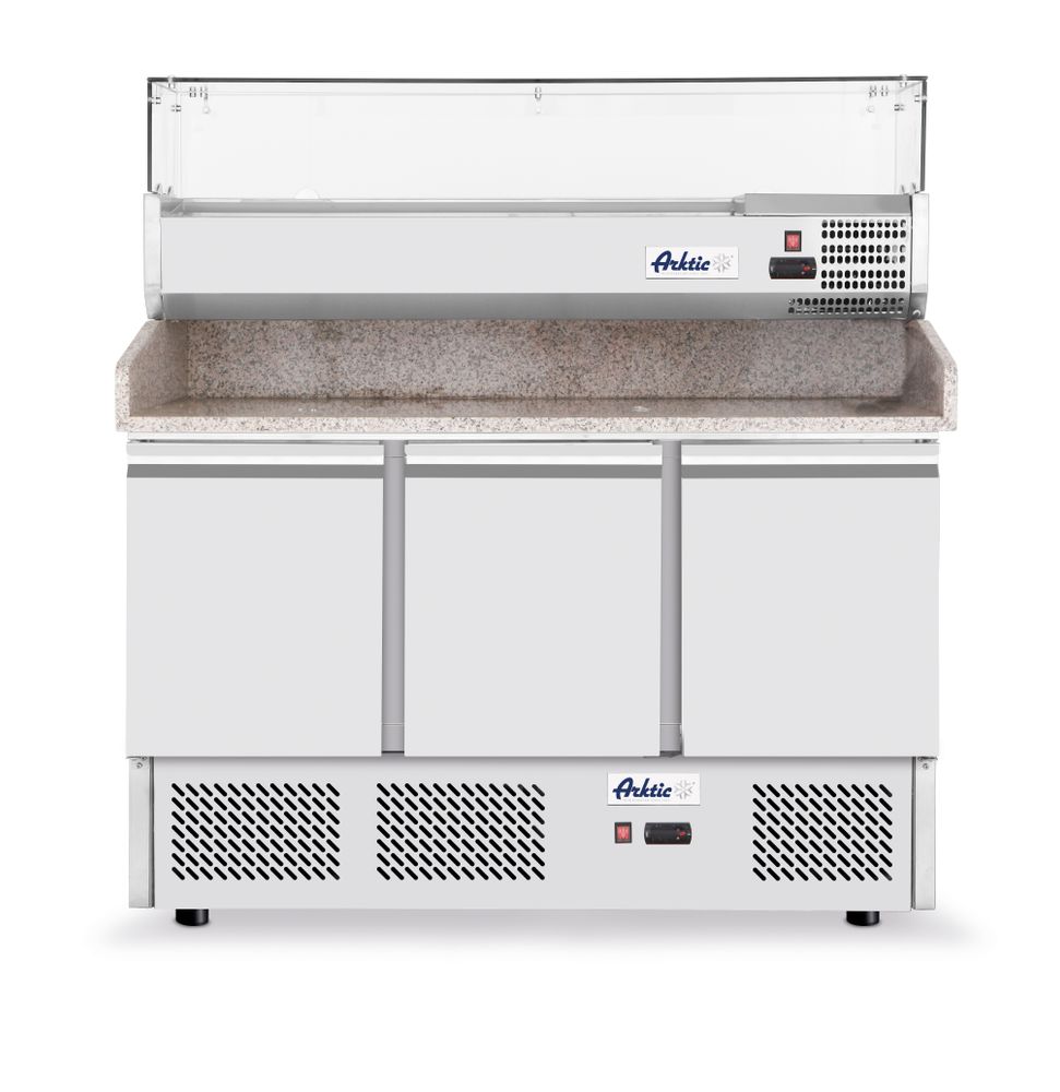 Three door pizza counter with cooling display 380+40L, Arktic, 254L, 230V/400W, 1365x700x(H)1030mm