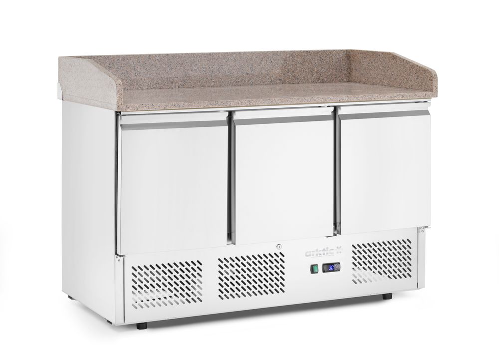 Pizzawerkbank met 3 deuren en koelvitrine 380+40L