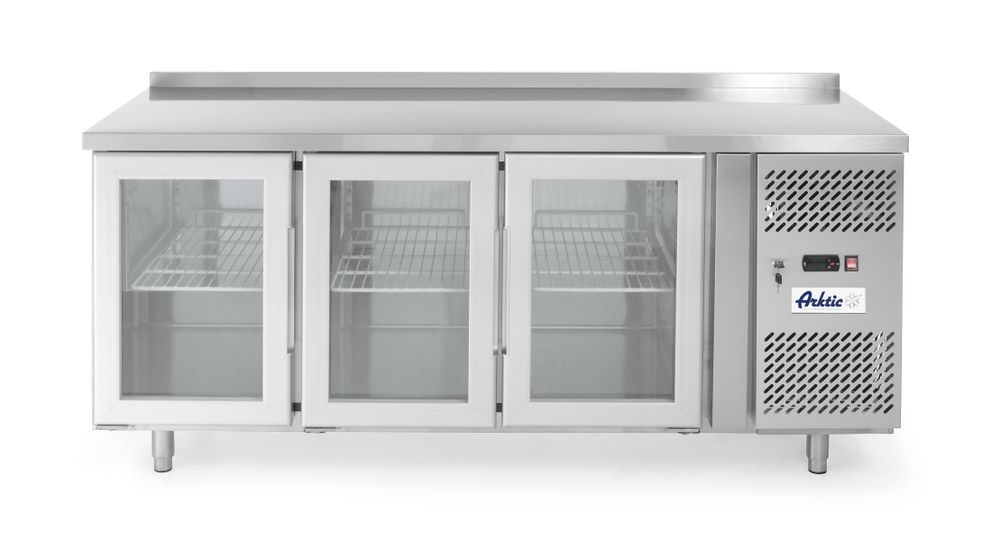 Třídveřový chladicí stůl, prosklený, s postranními skříňkami, Arktic, 420L, 230V/400W, 1795x700x(H)850mm