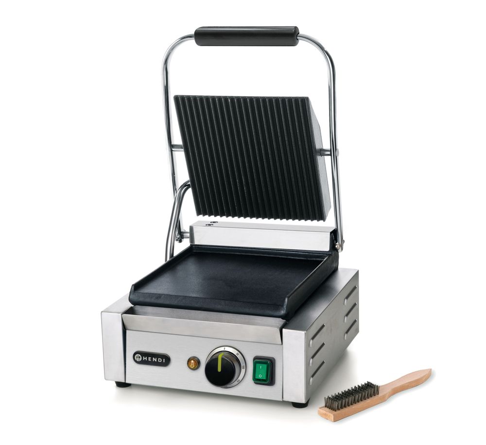 Grill de contact - modèle simple, HENDI, dessus rainuré et dessous lisse, 230V/1800W, 310x400x(H)210mm