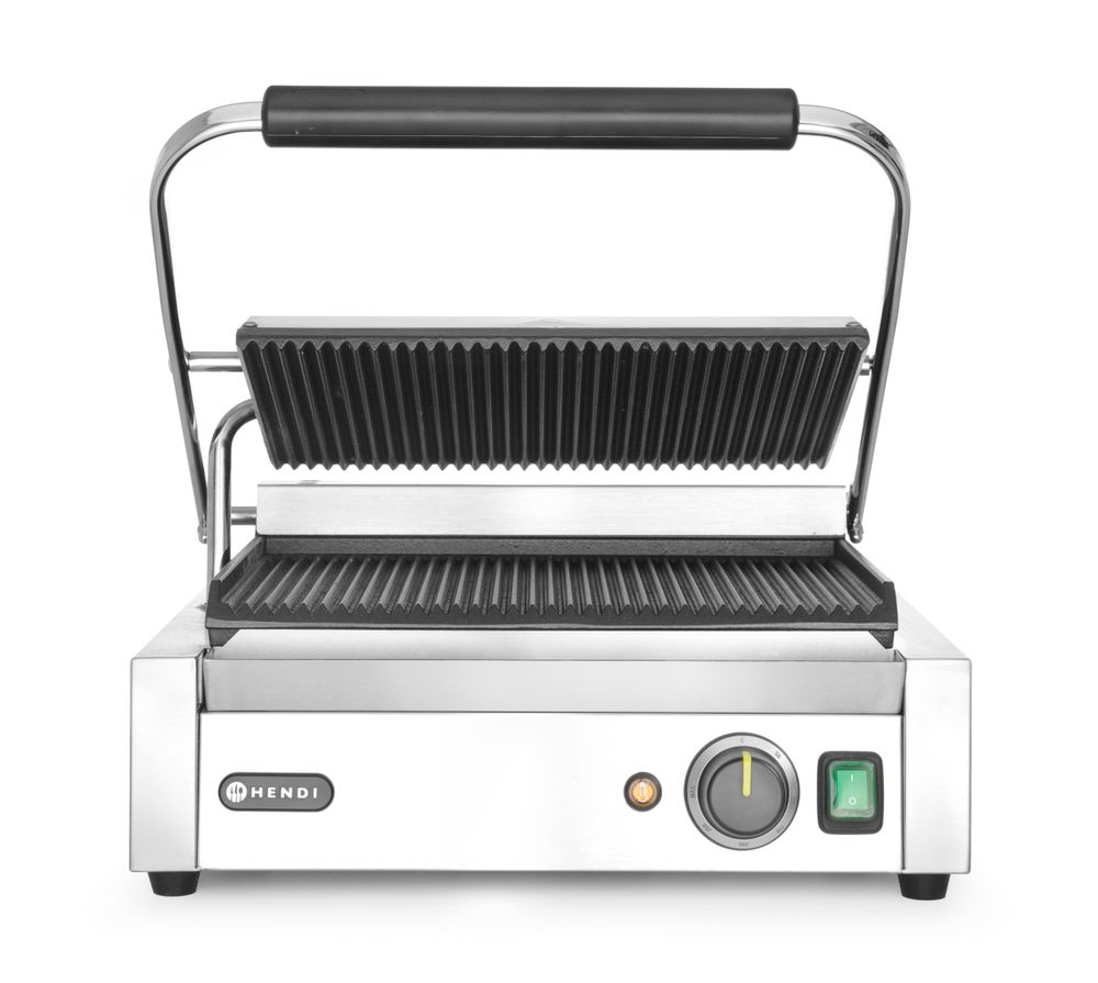 Contact grill „Panini”, HENDI, ribbed top and bottom, 230V/2200W, 430x370x(H)210mm