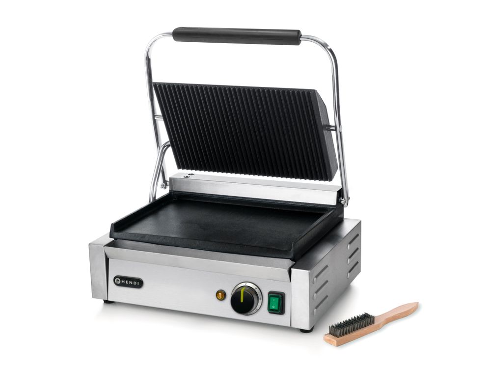 Grill de contact Panini, HENDI, dessus rainuré et dessous lisse, 230V/2200W, 430x370x(H)210mm
