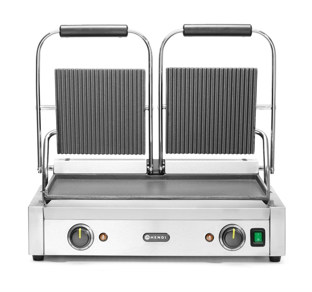 Contact grill - double version, ribbed top and smooth bottom, 230V/3600W, 570x370x(H)210mm