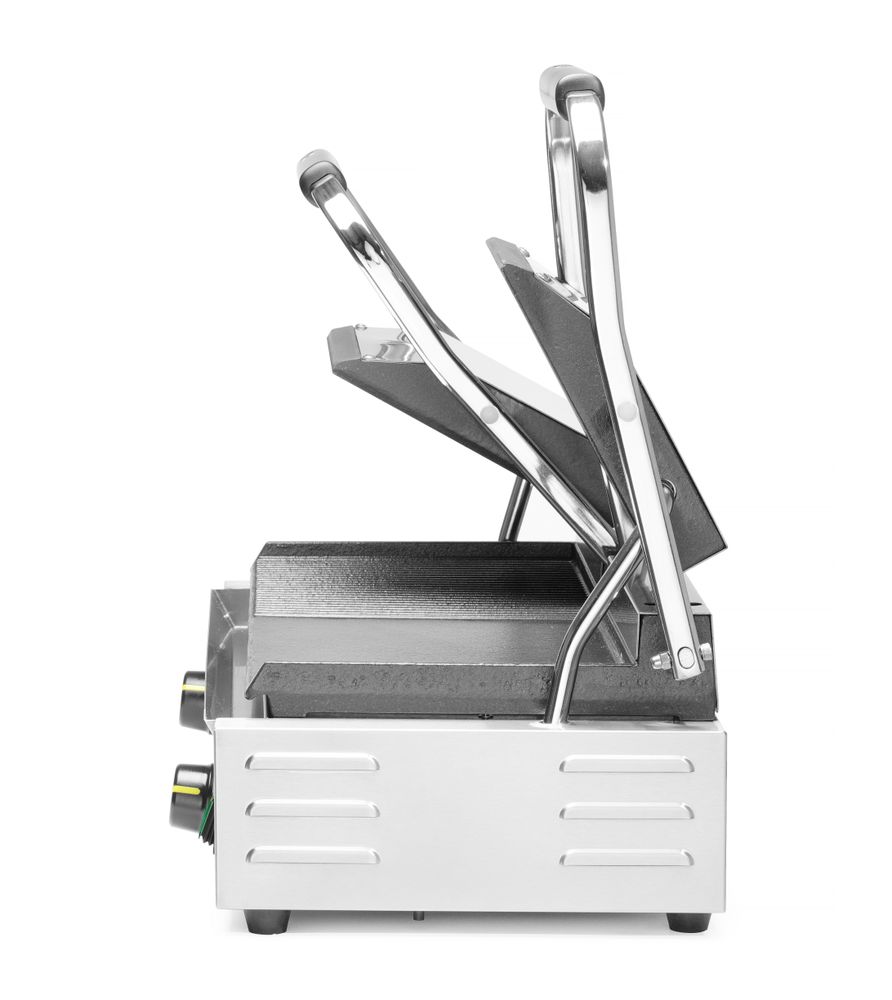 Grill de contact - modèle double, HENDI, moitié lisse, moitié rainuré, 230V/3600W, 575x430x(H)510mm