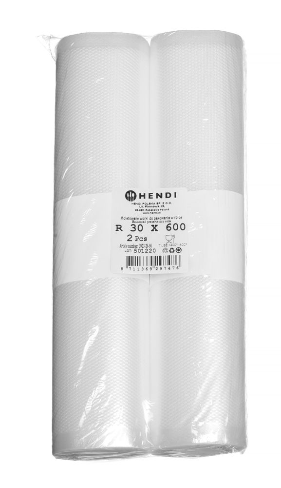 HENDI | Vroubkované sáčky pro uchovávání výrobků, do lamelových baliček, komplet 2 rolí, 2 ks, 300x6000mm